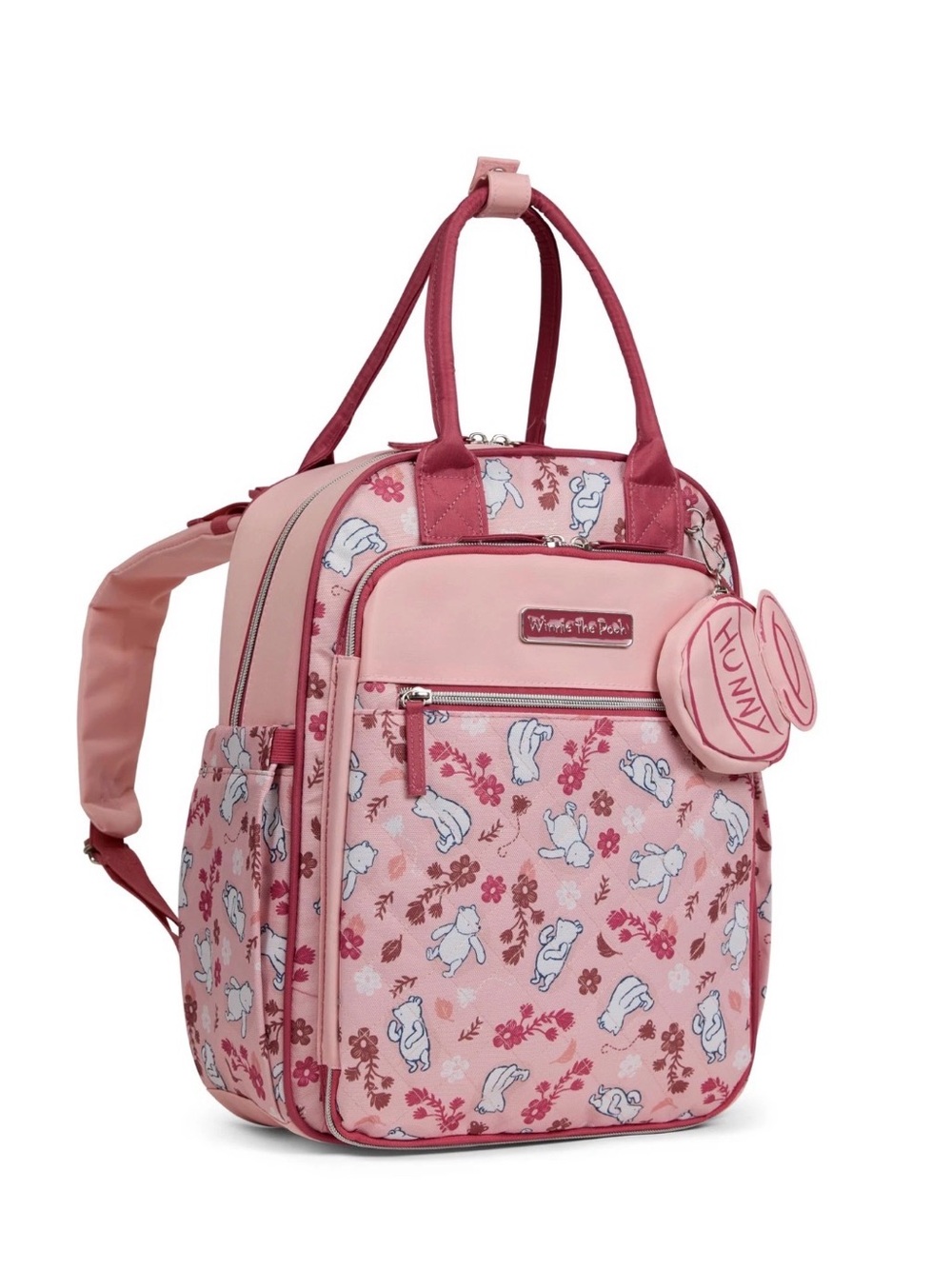 Winnie the Pooh Disney Baby Multi-Piece Diaper Bag Baby Bag Set Pink Leaves NWT
